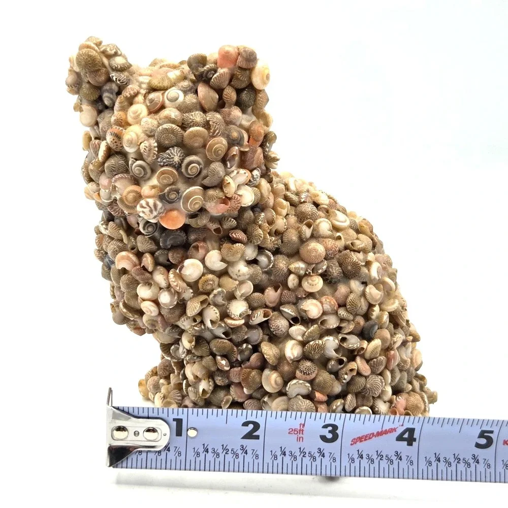 VINTAGE Coastal Folk Art Seashell‎ Covered Cat MCM RETRO